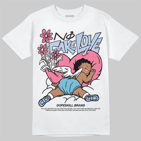 Jordan 3 GS “Denim/Pink Glow” DopeSkill T-Shirt No Fake Love Graphic Streetwear - White