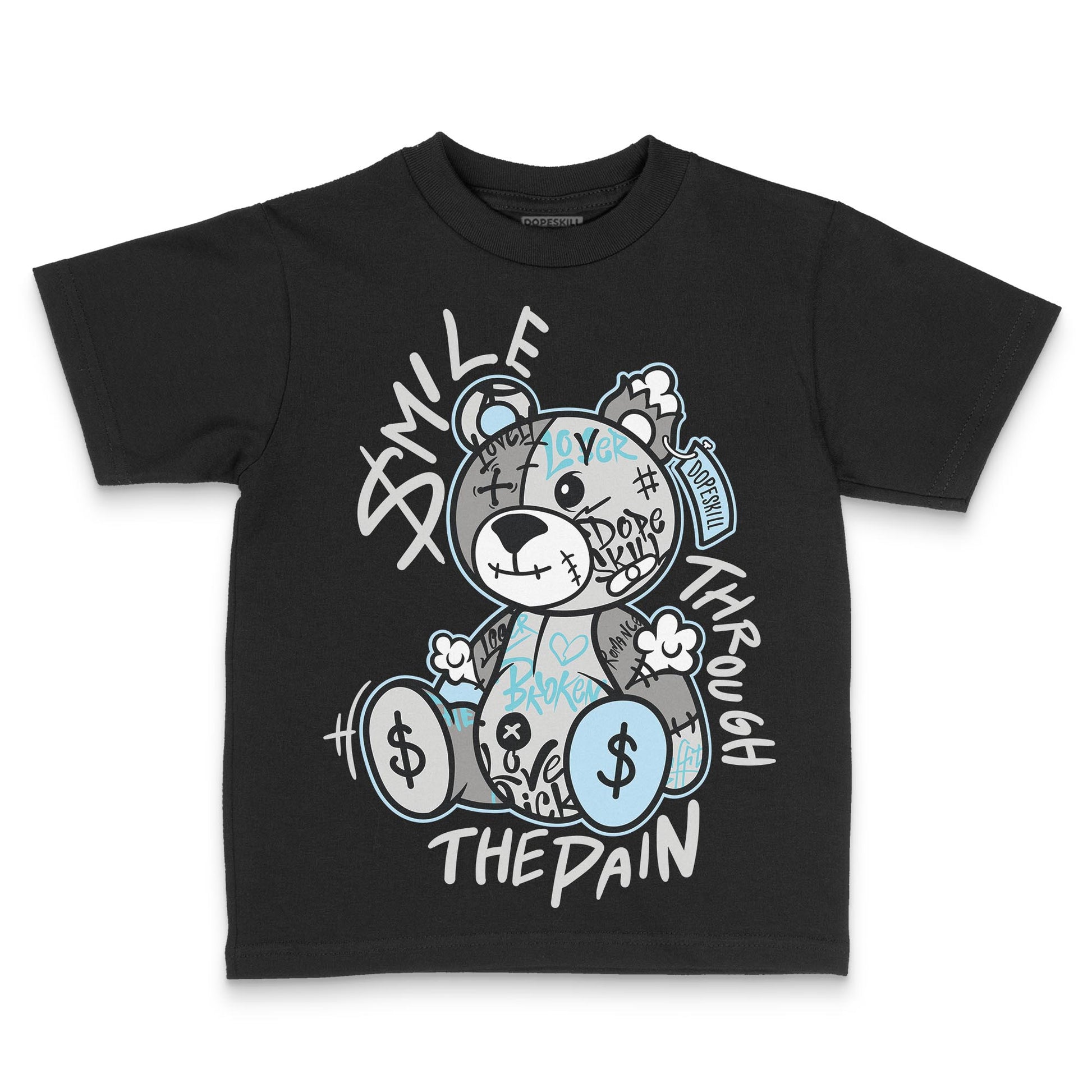 Jordan 4 Retro GS “Blue Chill” DopeSkill Toddler Kids T-shirt Smile Through The Pain Graphic Streetwear - black