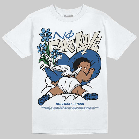 Jordan 1 Low OG “Storm Blue” DopeSkill T-Shirt No Fake Love Graphic Streetwear - White