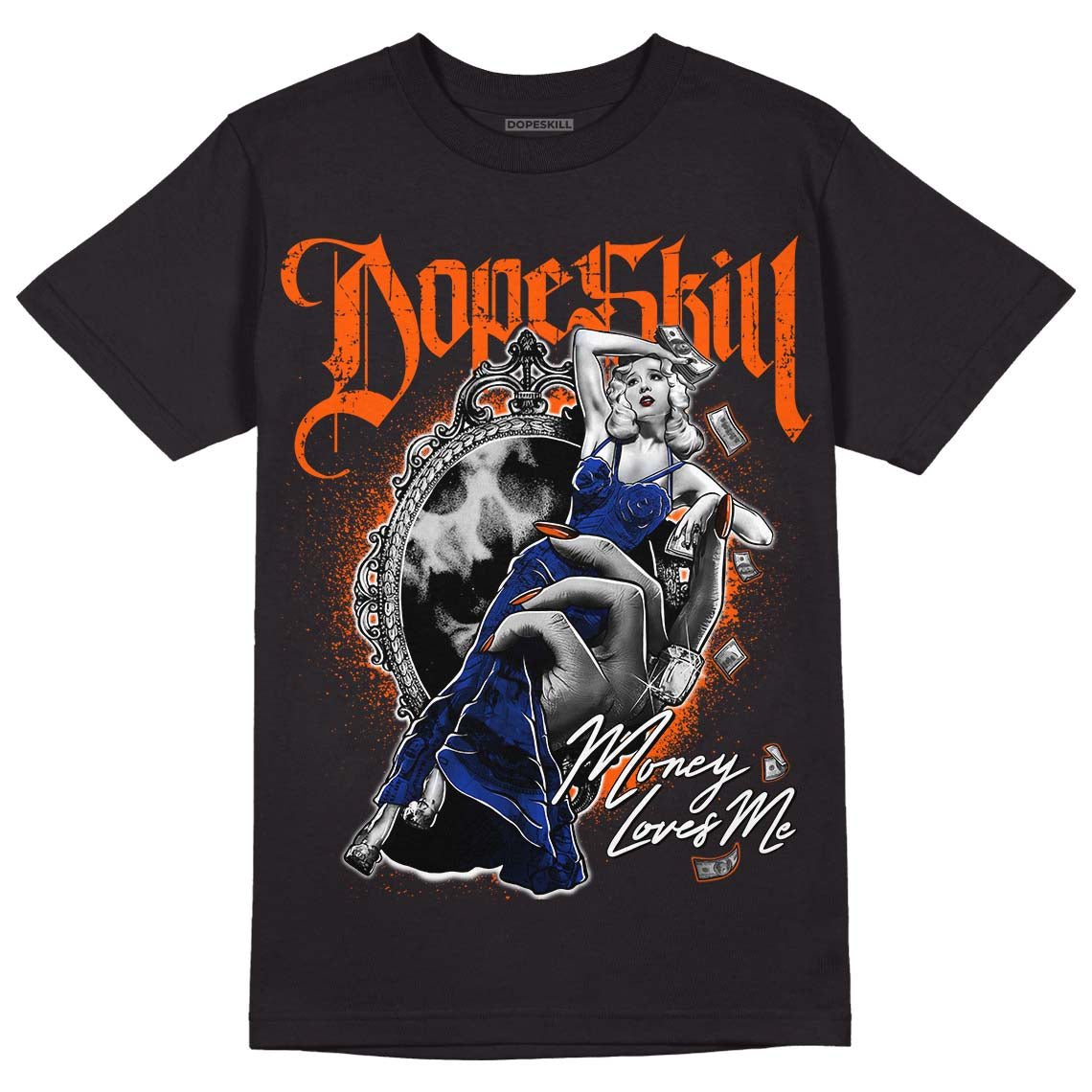 Dunk Low Futura Orange Blaze DopeSkill T-Shirt Money Loves Me Graphic Streetwear - Black