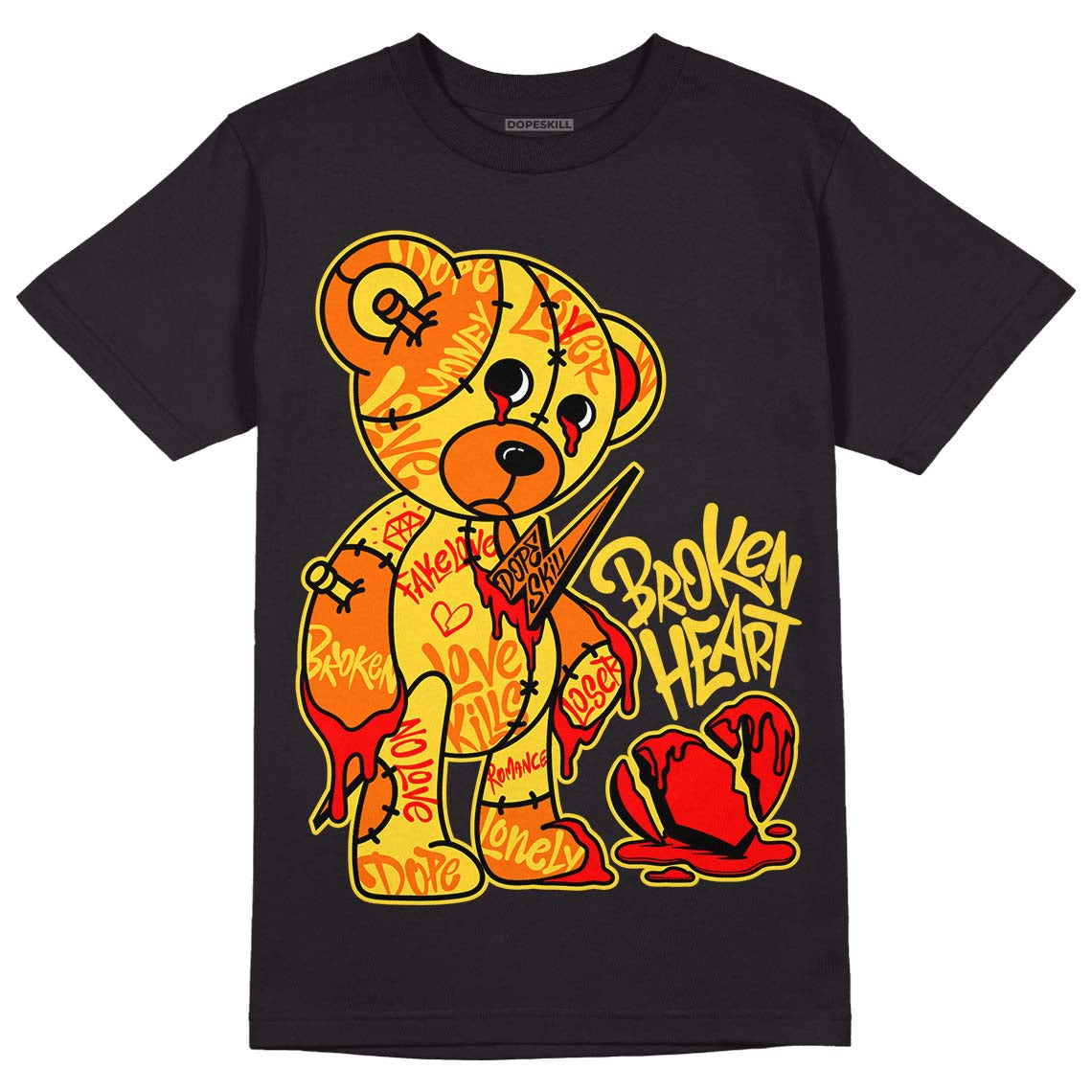 Jordan 4 Thunder DopeSkill T-Shirt Broken Heart Graphic Streetwear - Black