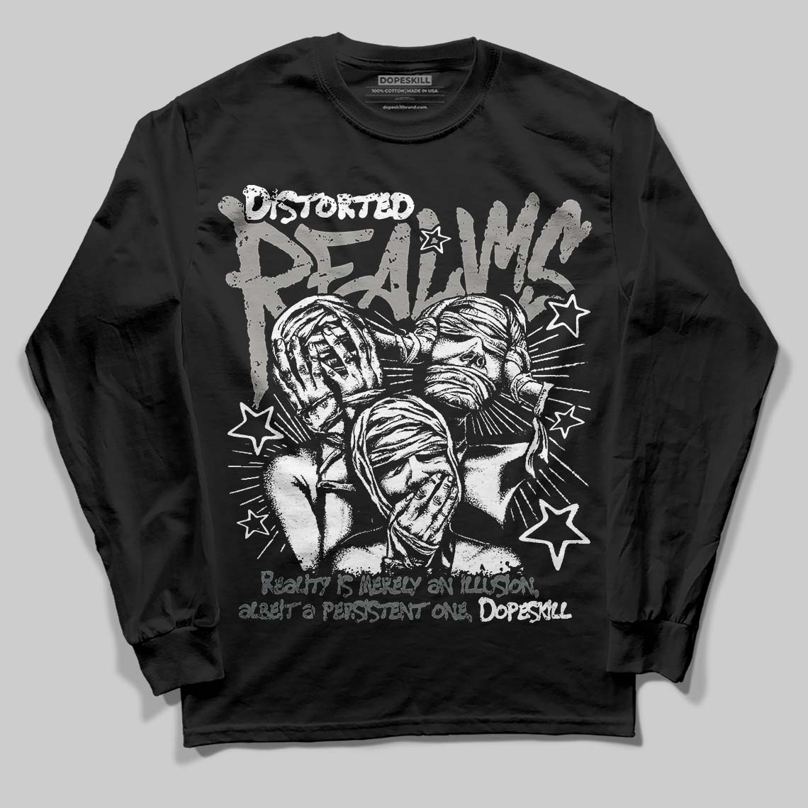 Jordan 9 Cool Grey DopeSkill Long Sleeve T-Shirt Distorted Realms Graphic Streetwear - Black