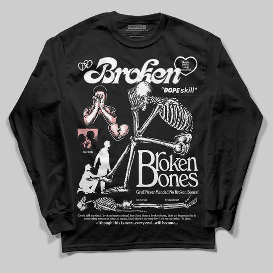 Harris Tweed x Wmns Dunk Low 'Black Phantom' DopeSkill Long Sleeve T-Shirt Broken Bones Graphic Streetwear - Black