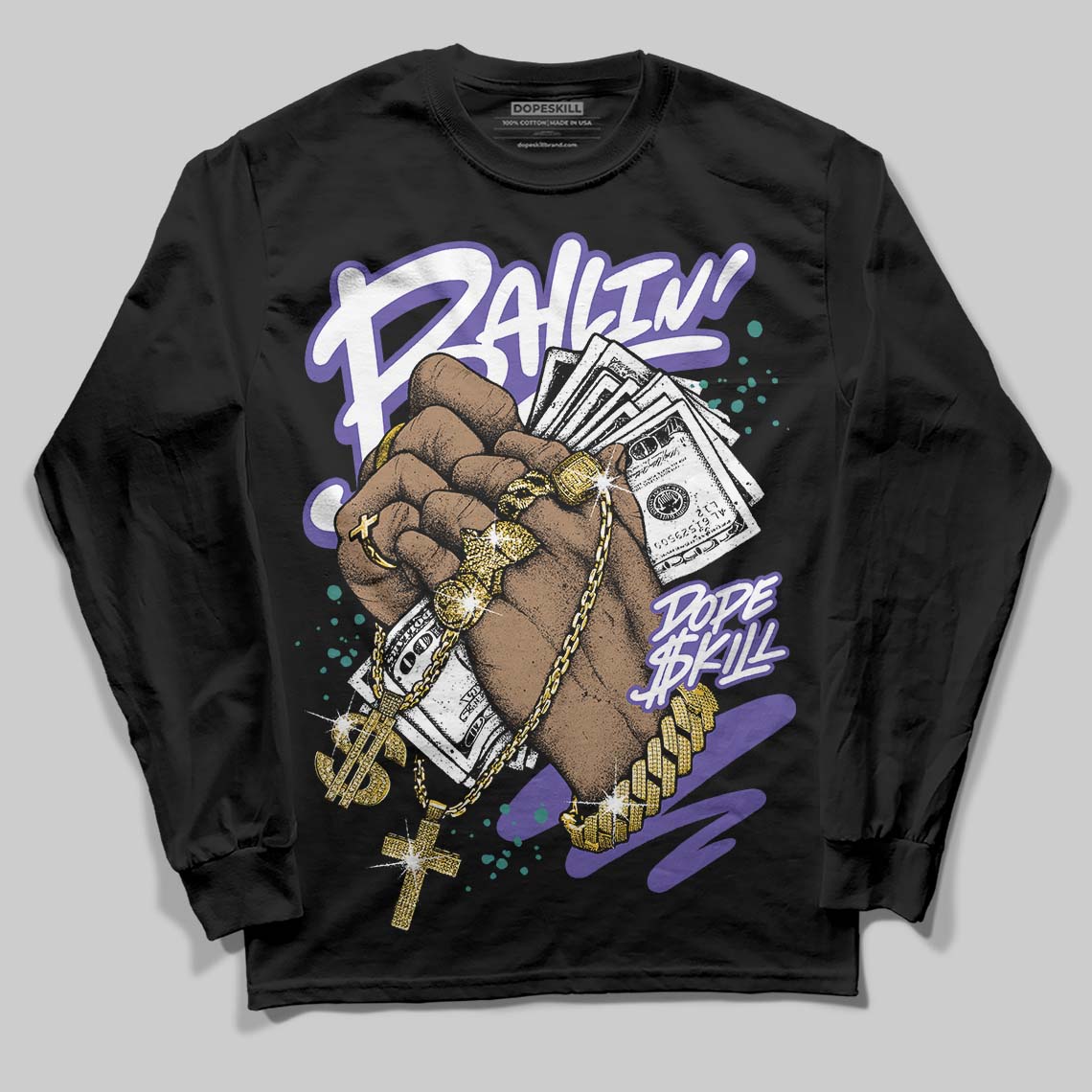 Jordan 5 OG “Grape” DopeSkill Long Sleeve T-Shirt Always Ballin' Graphic Streetwear - black