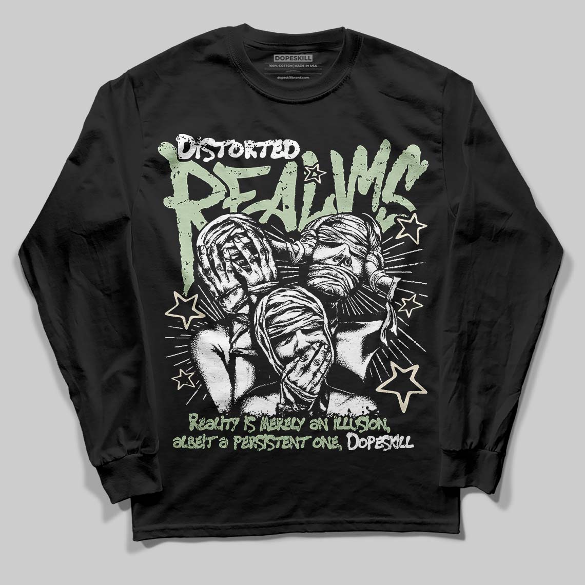 Jordan 4 WMNS “Seafoam” (2025) DopeSkill Long Sleeve T-Shirt Distorted Realms Graphic Streetwear - Black