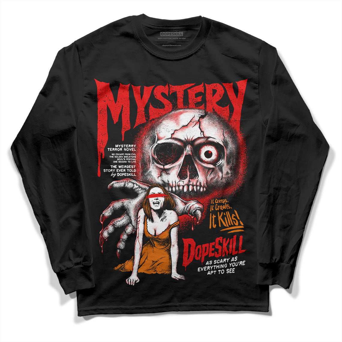 Jordan 4 Retro Red Cement DopeSkill Long Sleeve T-Shirt Mystery Ghostly Grasp Graphic Streetwear - Black
