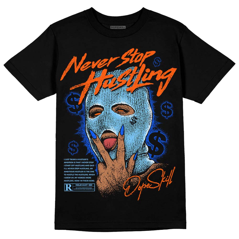 Dunk Low Futura University Blue DopeSkill T-Shirt Never Stop Hustling Graphic Streetwear - Black