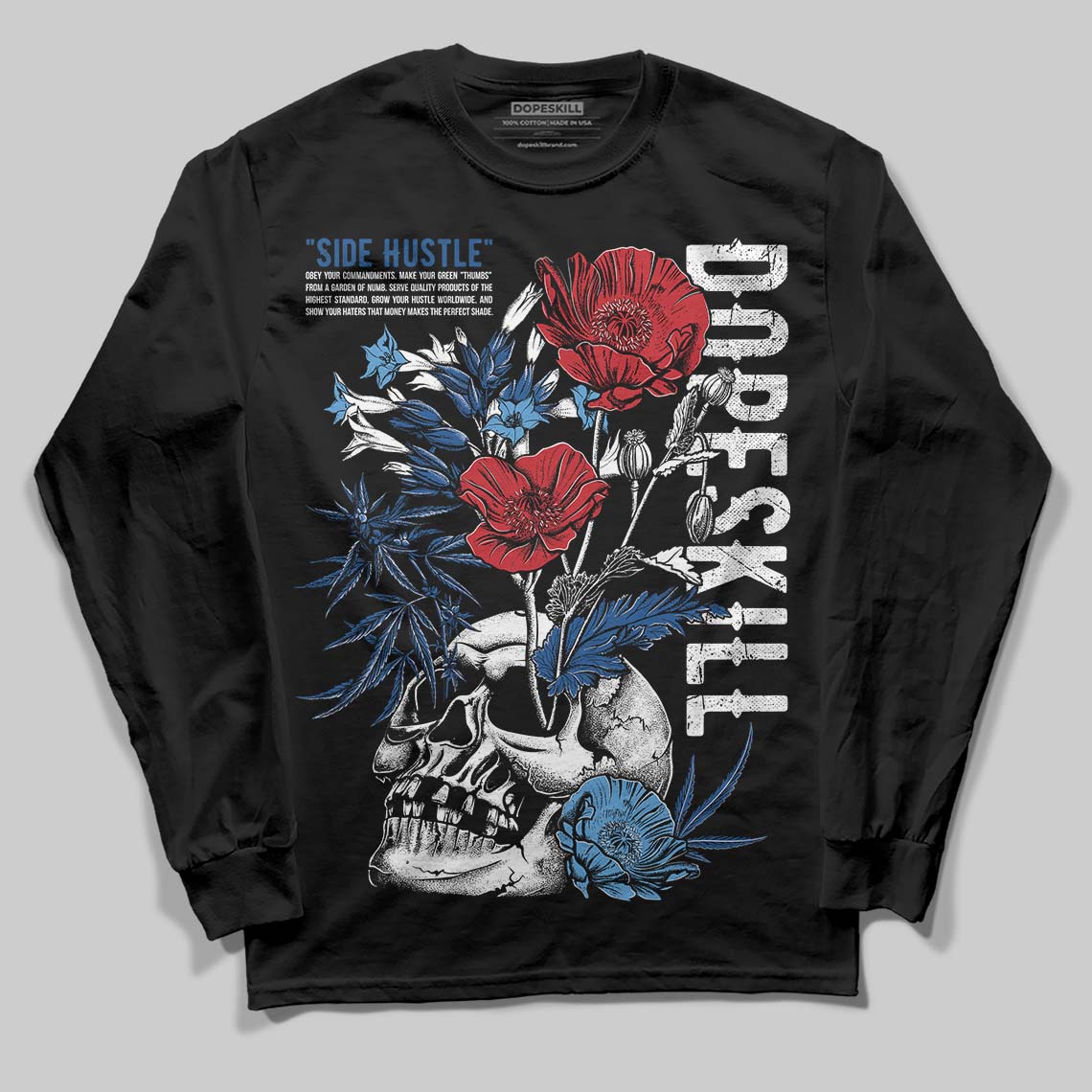 Jordan 1 Low OG “Storm Blue” DopeSkill Long Sleeve T-Shirt Side Hustle Graphic Streetwear - Black