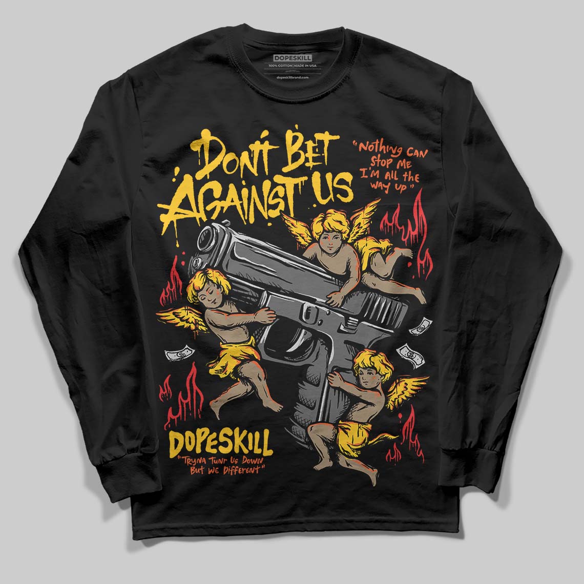 Yellow Sneakers DopeSkill Long Sleeve T-Shirt Don't Bet Against Us Graphic Streetwear - Black
