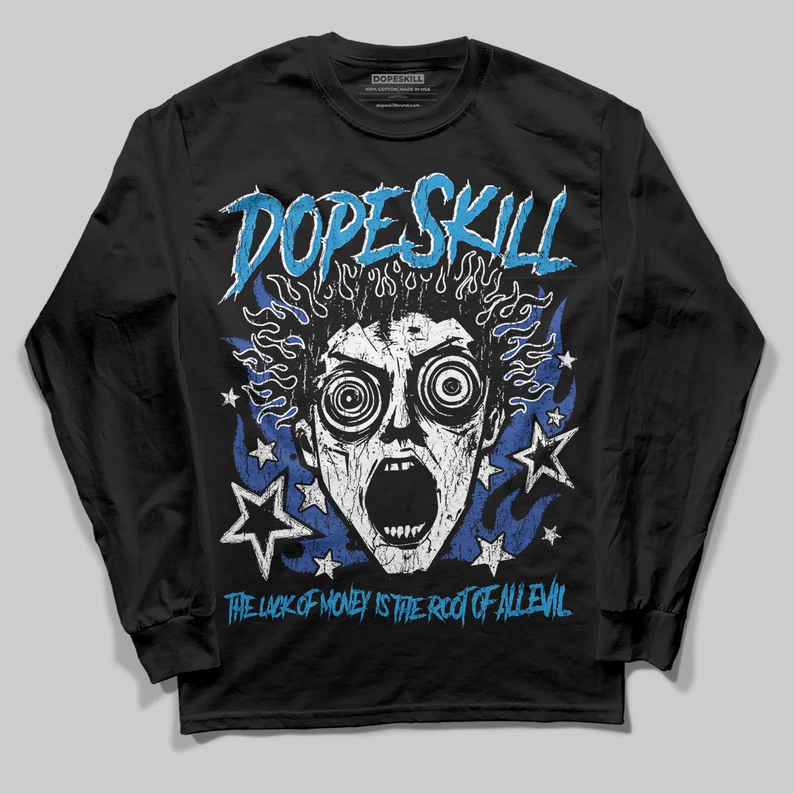 Royal Blue Sneakers DopeSkill Long Sleeve T-Shirt Root of Evil Graphic Streetwear - Black