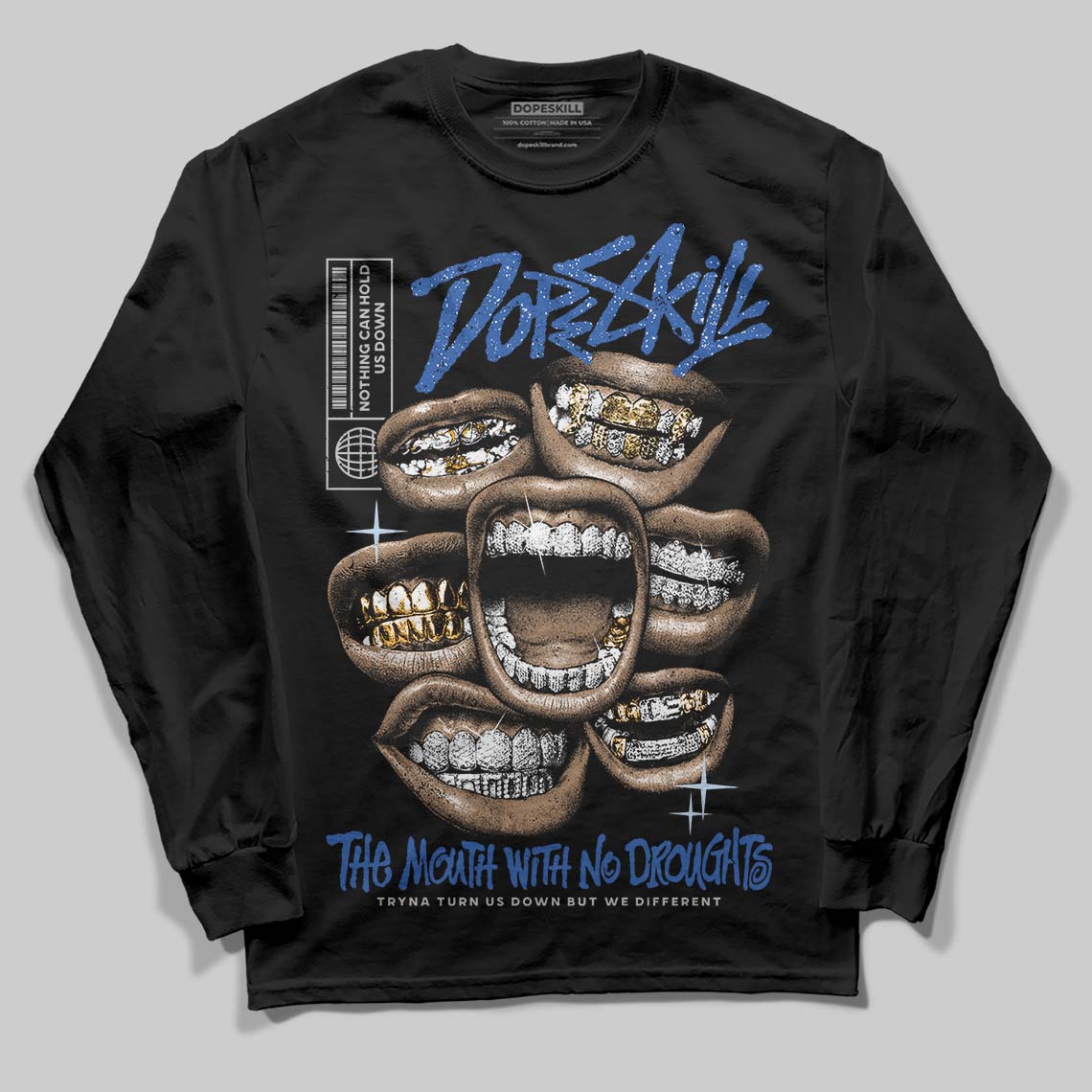Awake NY x Jordan 5 Retro 'Black Racer Blue' DopeSkill Long Sleeve T-Shirt The Mouth With No Droughts Graphic Streetwear - Black