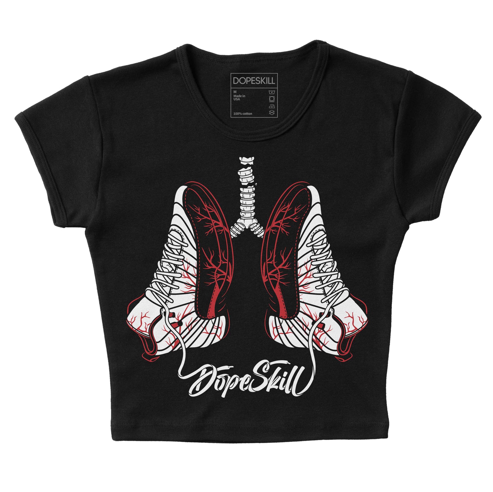 Jordan 12 “Red Taxi” DopeSkill Women's Crop Top Breathe Graphic Streetwear - Black