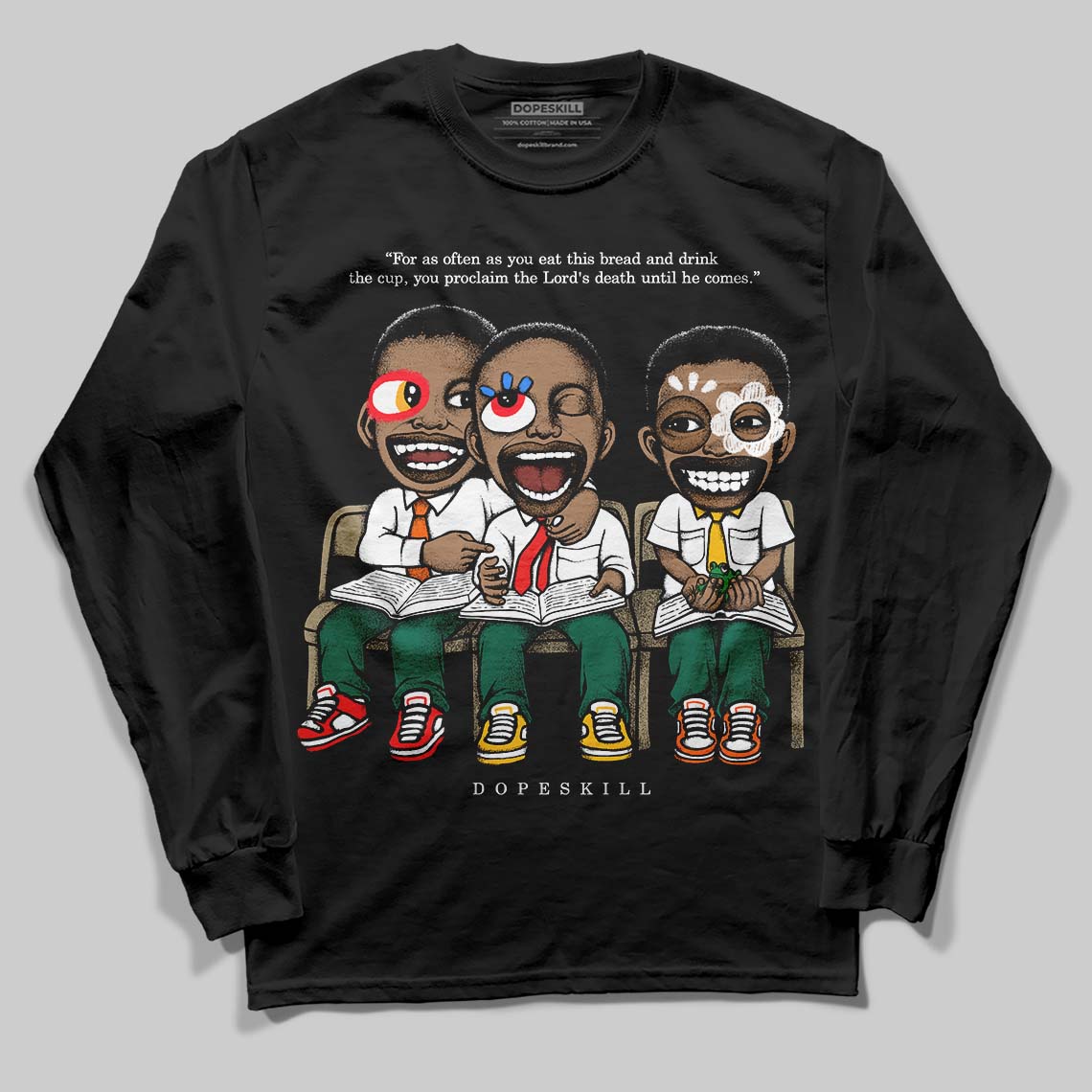 Jordan 4 Retro Oxidized Green DopeSkill Long Sleeve T-Shirt First Sunday Graphic Streetwear - Black