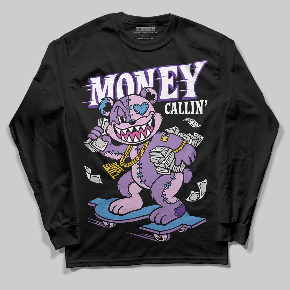 PURPLE Sneakers DopeSkill Long Sleeve T-Shirt Money Callin' Graphic Streetwear - Black