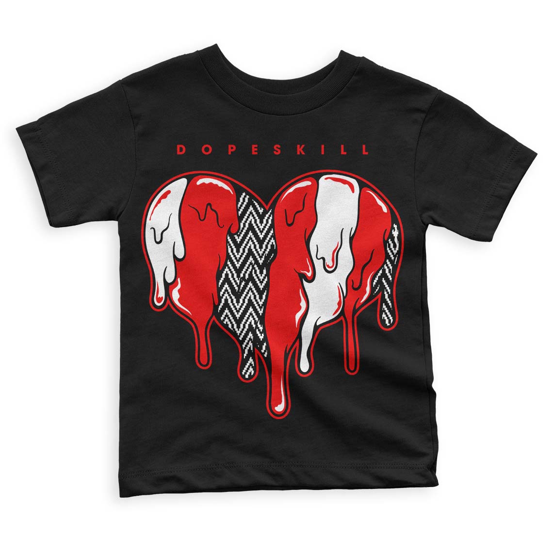 Jordan 12 “Cherry” DopeSkill Toddler Kids T-shirt Slime Drip Heart Graphic Streetwear - Black