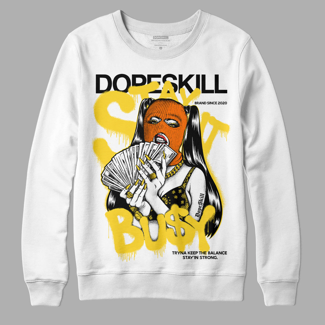 Jordan 4 Thunder DopeSkill Sweatshirt Stay It Busy Graphic Streetwear - White