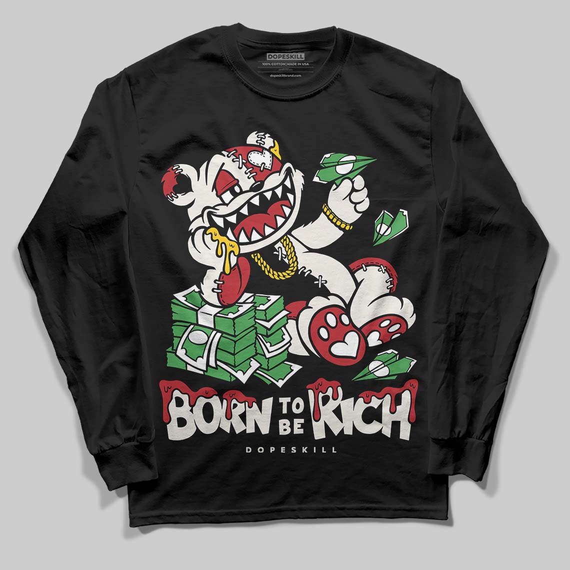 Nigel Sylvester x Jordan 1 Low OG “Nitro” DopeSkill Long Sleeve T-Shirt Born To Be Rich Graphic Streetwear - Black