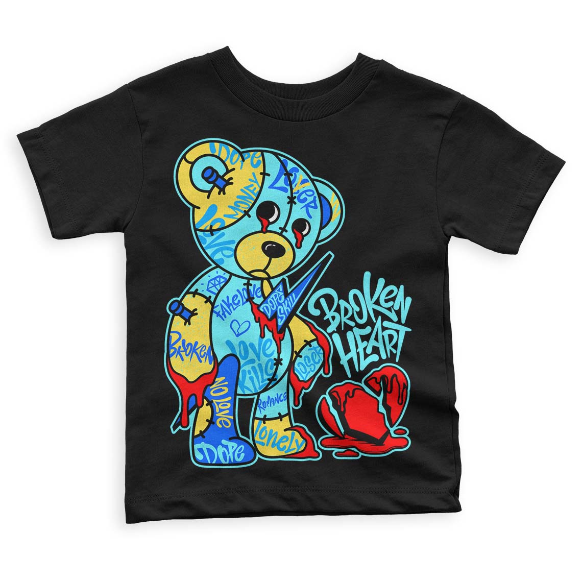 Jordan 5 Aqua DopeSkill Toddler Kids T-shirt Broken Heart Graphic Streetwear - Black