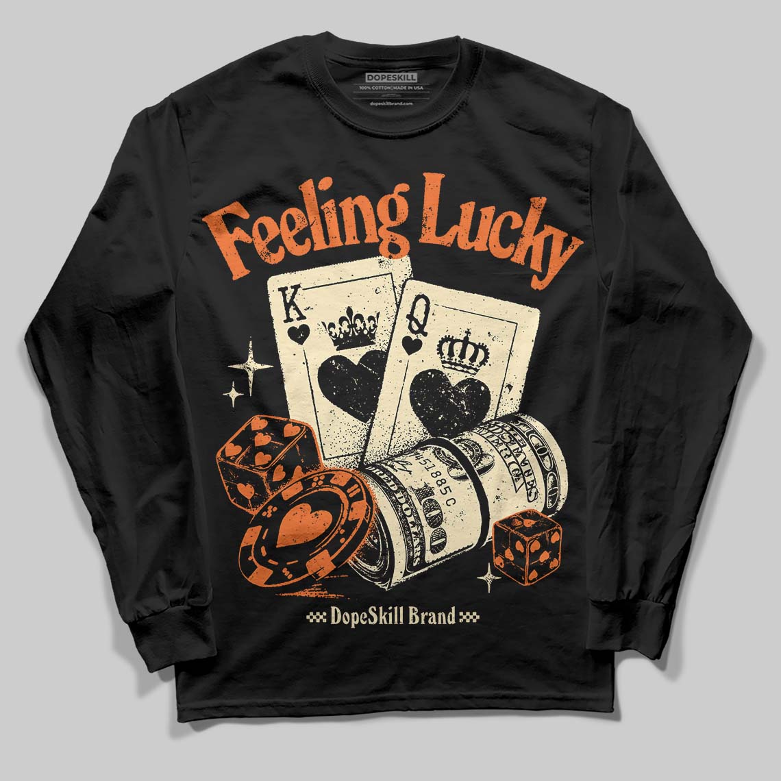 Orange, Black and White Sneakers DopeSkill Long Sleeve T-Shirt Feeling Lucky Graphic Streetwear - Black