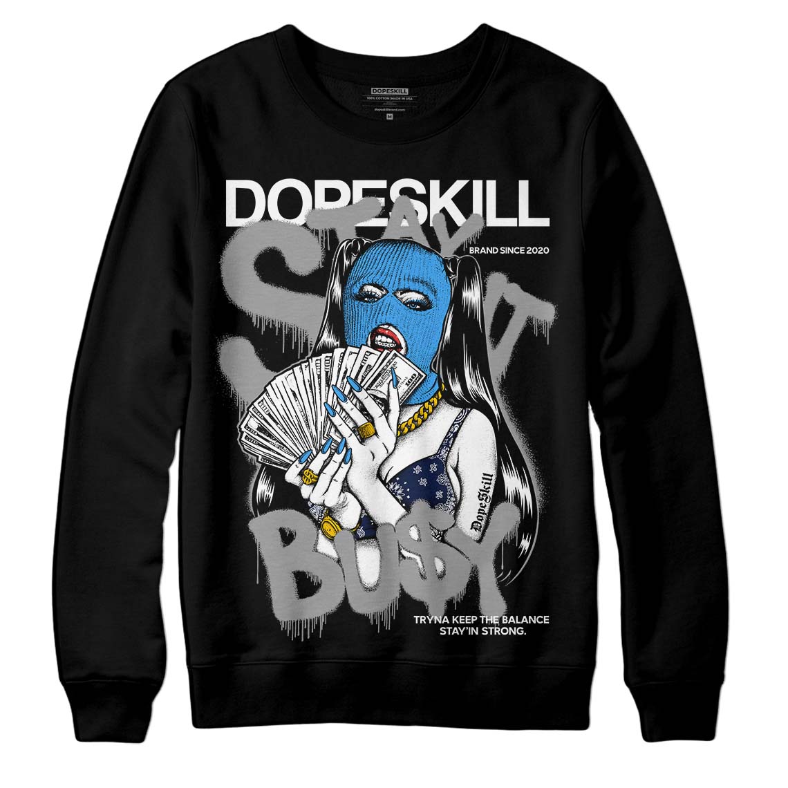 Jordan 3 "Midnight Navy" DopeSkill Sweatshirt Stay It Busy Graphic Streetwear - Black