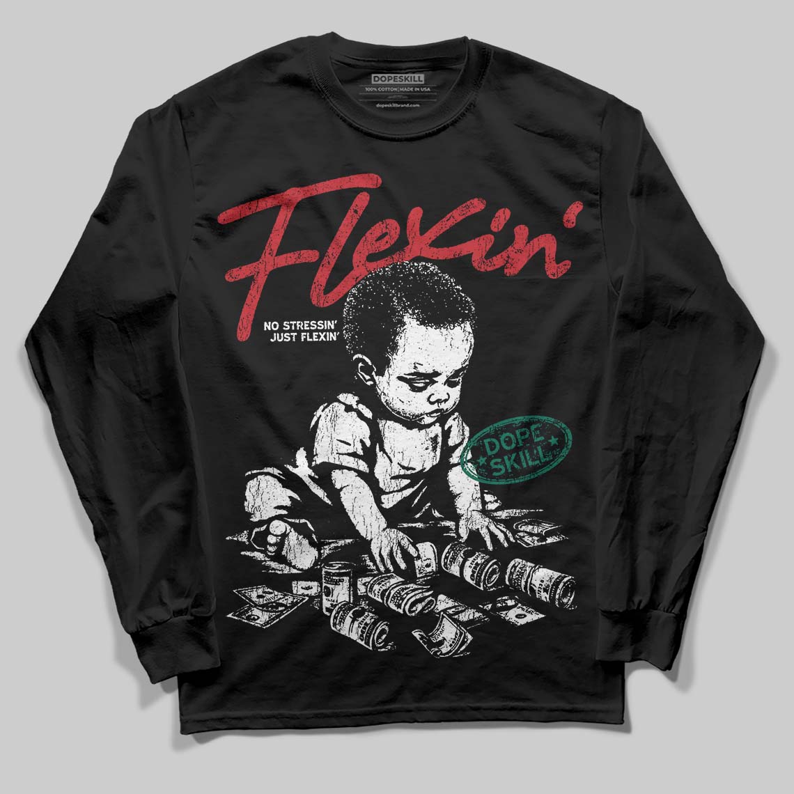 Jordan 3 Mexico 'El Vuelo' DopeSkill T-Shirt Long Sleeve T-Shirt Flexin' Graphic Streetwear - Black