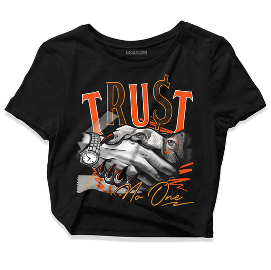 Jordan 12 Retro Brilliant Orange DopeSkill Women's Crop Top Trust No One Graphic Streetwear - Black