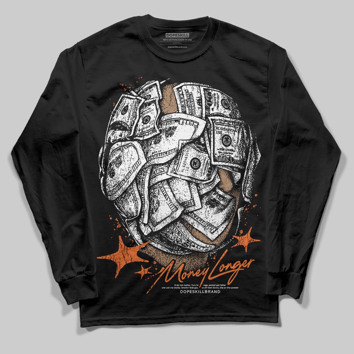 Orange, Black and White Sneakers DopeSkill Long Sleeve T-Shirt Money Longer Graphic Streetwear - Black