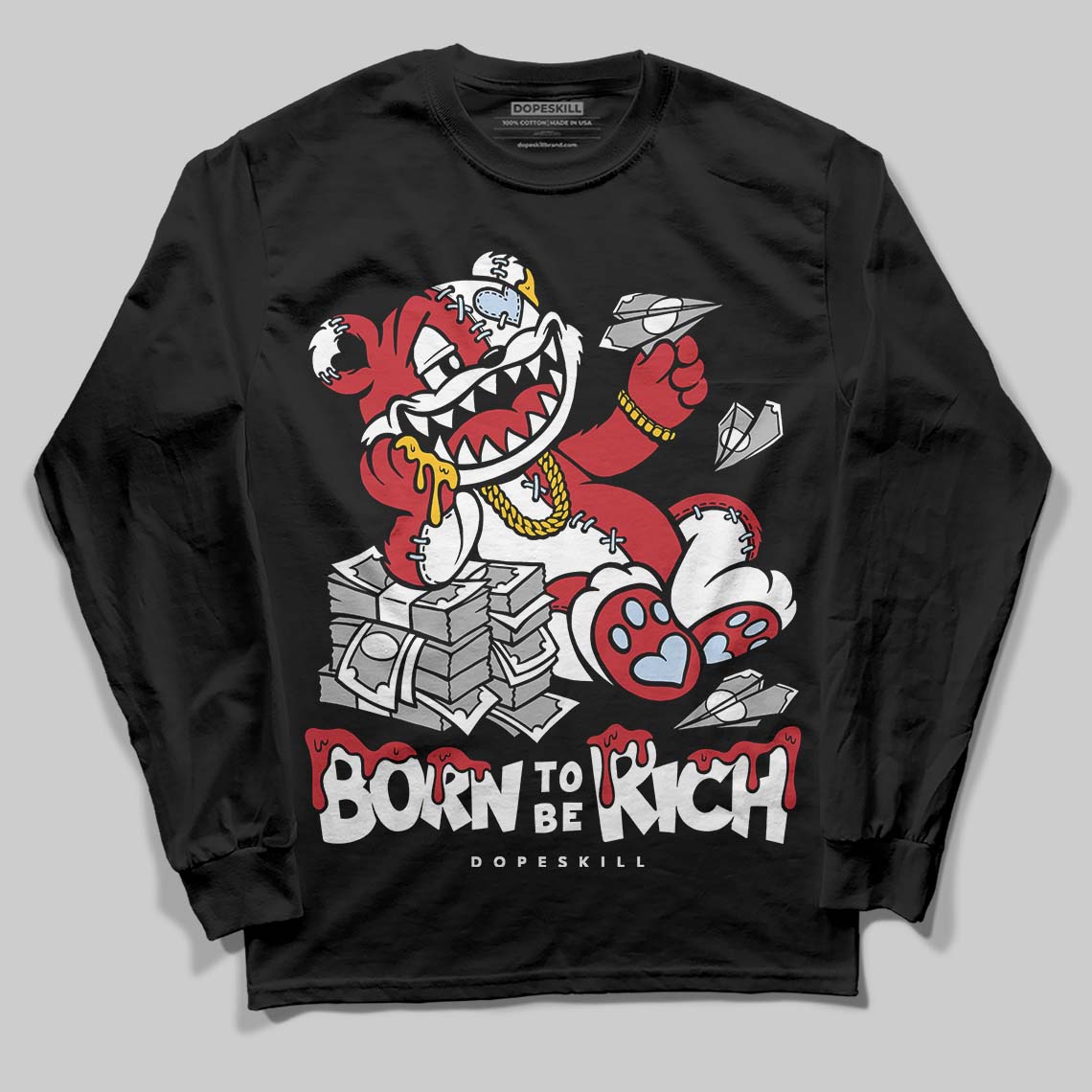 Jordan 5 Retro Fire Red Black Tongue (2025) DopeSkill Long Sleeve T-Shirt Born To Be Rich Graphic Streetwear - Black