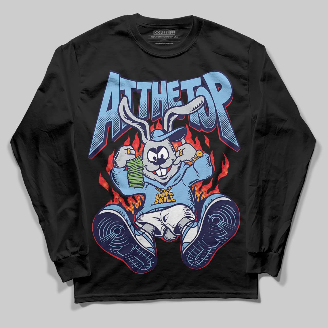 University Blue Sneakers DopeSkill Long Sleeve T-Shirt At The Top Graphic Streetwear - Black