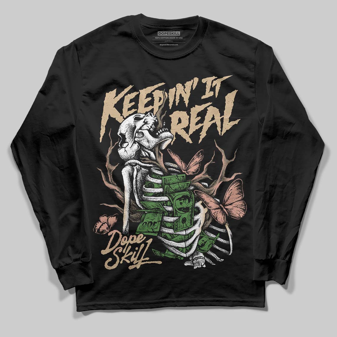 TAN Sneakers DopeSkill Long Sleeve T-Shirt Keepin' It Real Graphic Streetwear - Black