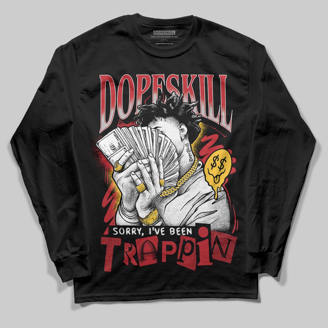 Jordan 14 Retro Ferrari (2025) DopeSkill Long Sleeve T-Shirt Sorry I've Been Trappin Graphic Streetwear - Black