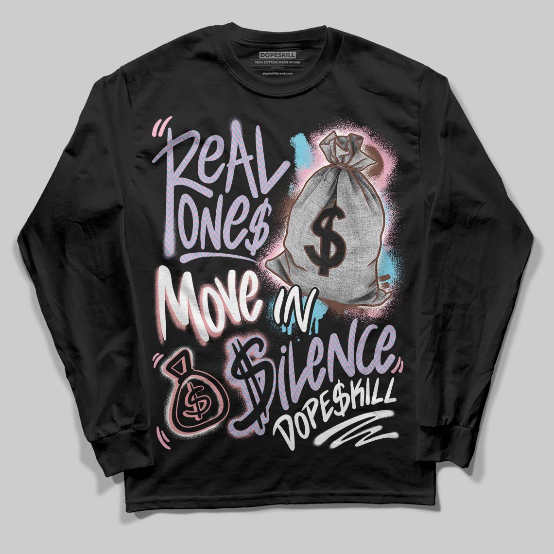 Harris Tweed x Dunk Low Denim Turquoise and Baroque Brown DopeSkill Long Sleeve T-Shirt Real Ones Move In Silence Graphic Streetwear - Black