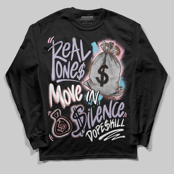 Harris Tweed x Dunk Low Denim Turquoise and Baroque Brown DopeSkill Long Sleeve T-Shirt Real Ones Move In Silence Graphic Streetwear - Black