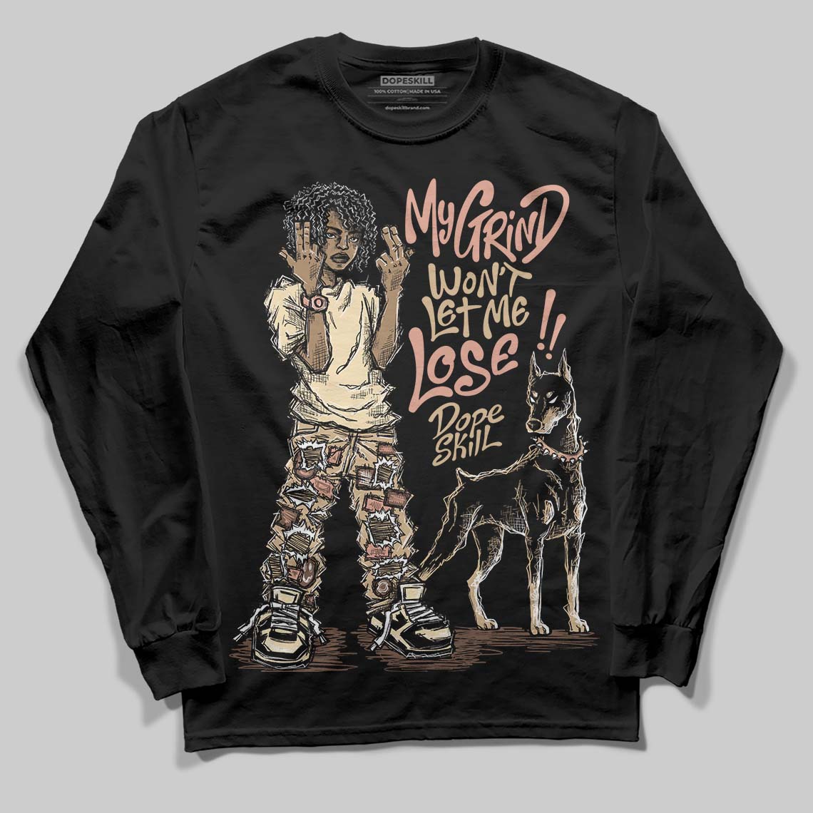 TAN Sneakers DopeSkill Long Sleeve T-Shirt My Grind Won't Let Me Lose Graphic Streetwear - Black