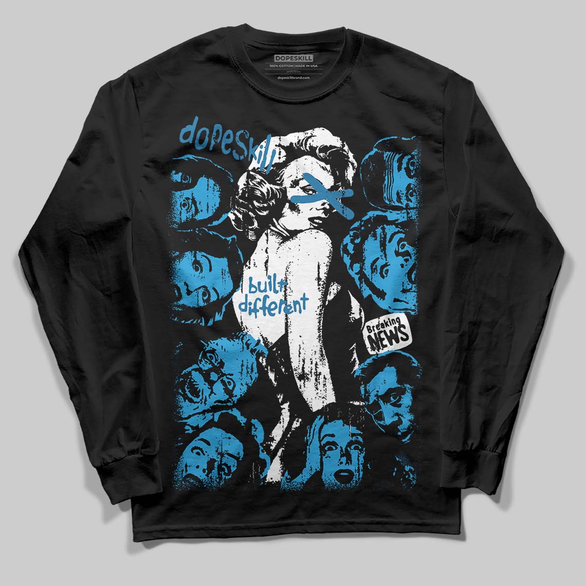 Jordan 4 Retro Military Blue DopeSkill Long Sleeve T-Shirt Built Different Graphic Streetwear - Black