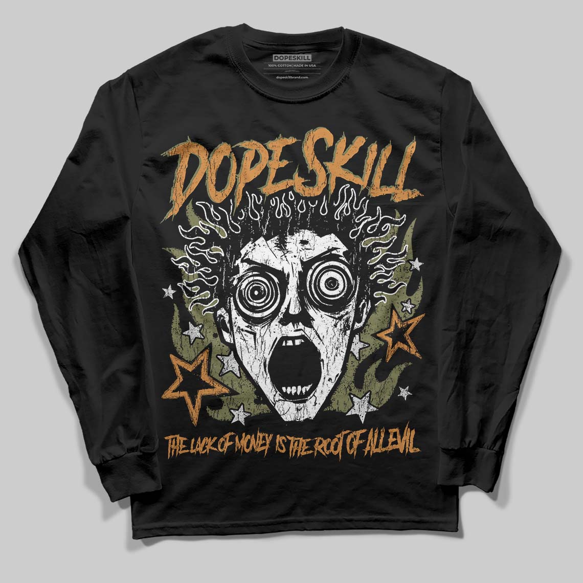 Olive Sneakers DopeSkill Long Sleeve T-Shirt Root of Evil Graphic Streetwear - black