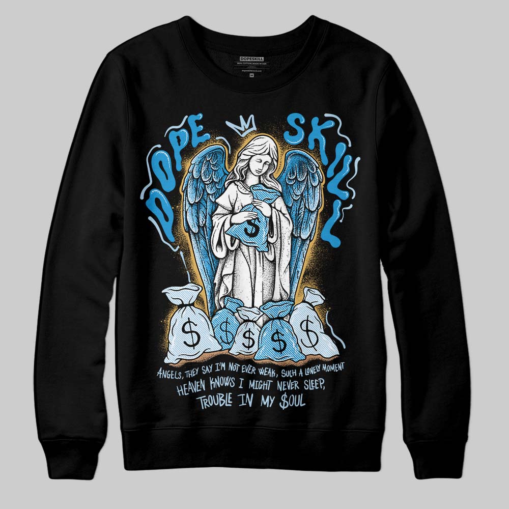 Jordan 4 Denim “Worn Blue” DopeSkill Sweatshirt Angels Graphic Streetwear - Black