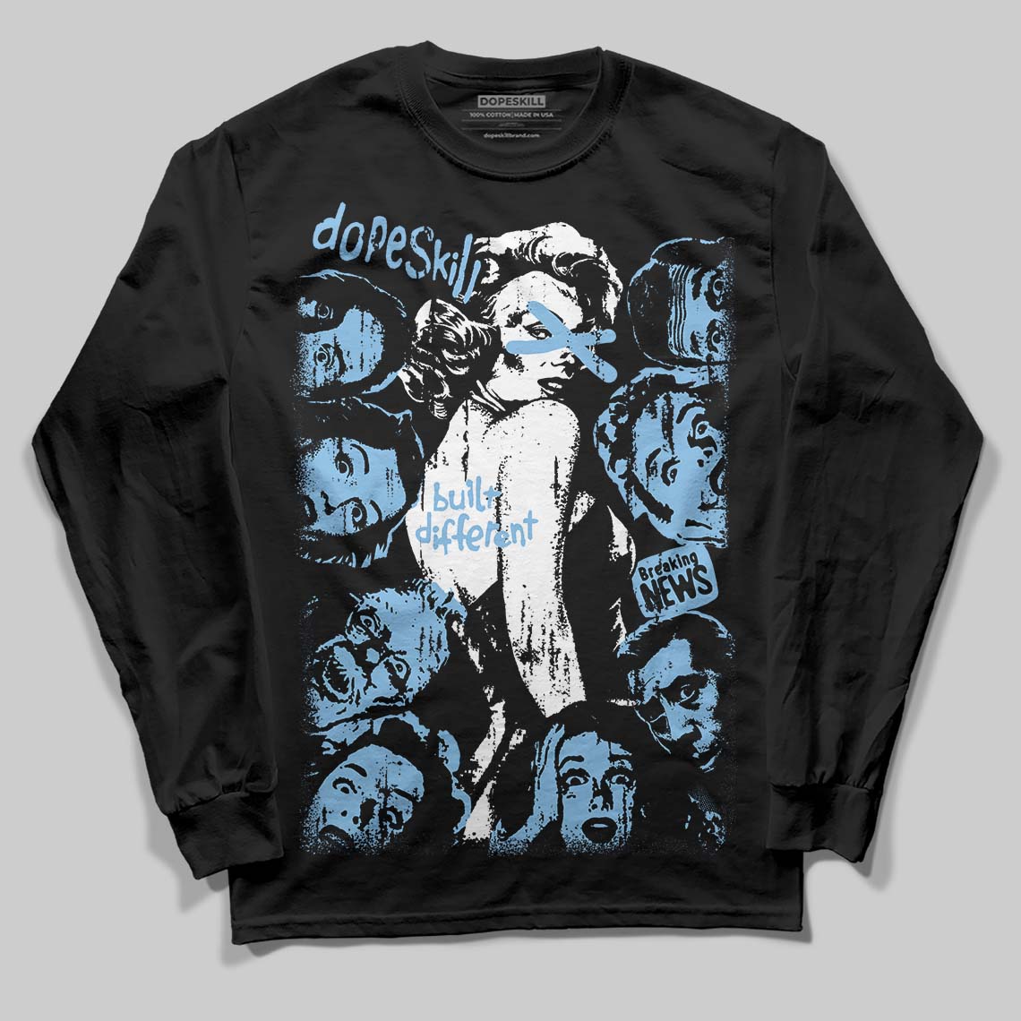 University Blue Sneakers DopeSkill Long Sleeve T-Shirt Built Different Graphic Streetwear - Black