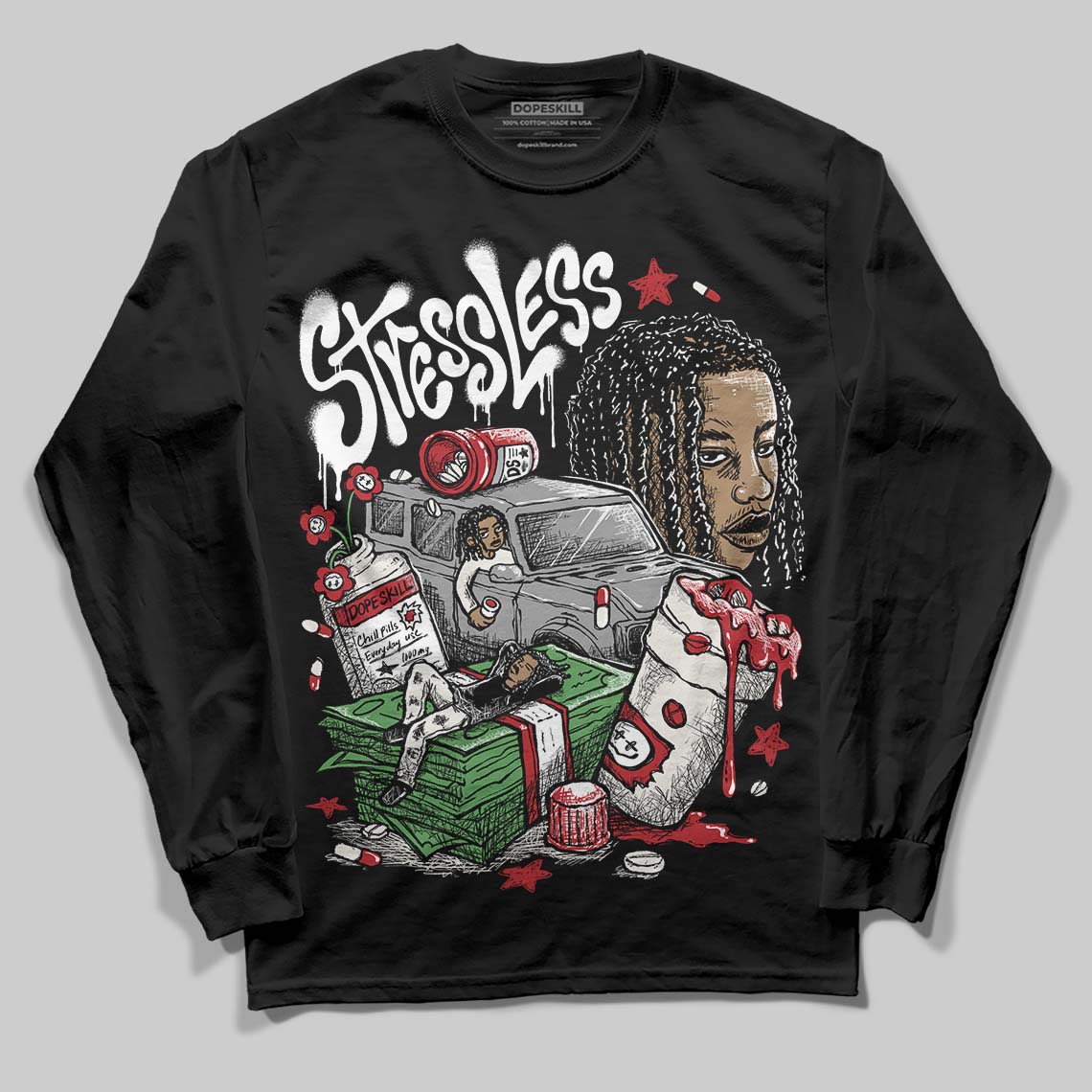 Nigel Sylvester x Jordan 1 Low OG “Nitro” DopeSkill Long Sleeve T-Shirt Stressless Graphic Streetwear - Black