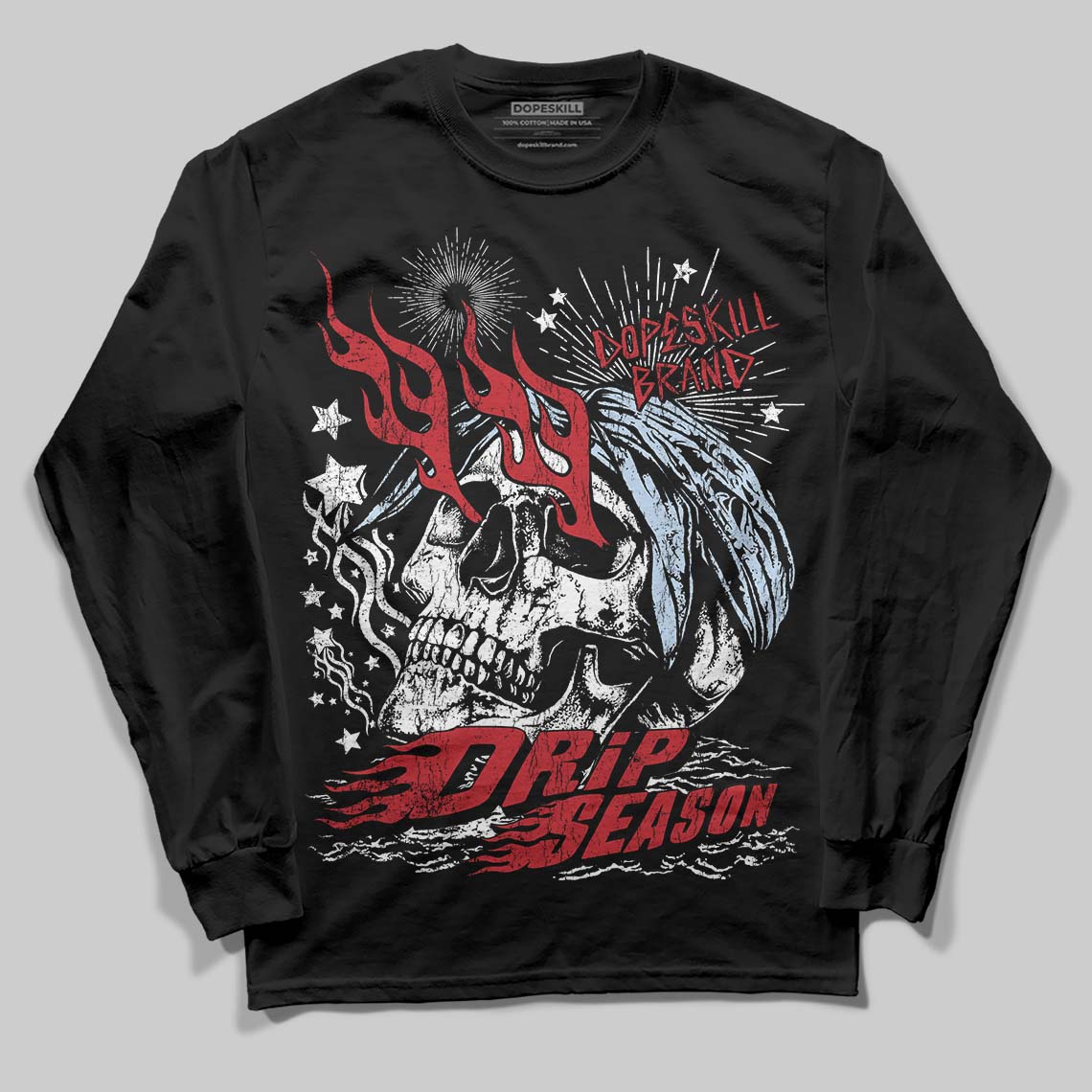 Jordan 5 Retro Fire Red Black Tongue (2025) DopeSkill Long Sleeve T-Shirt Drip Season Graphic Streetwear - Black