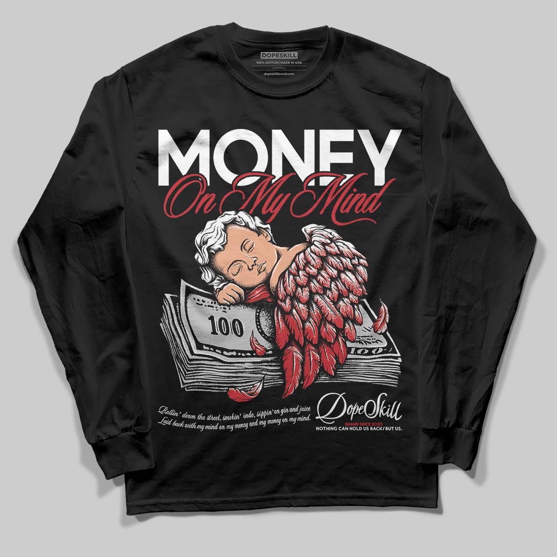 Jordan 5 Retro Fire Red Black Tongue (2025) DopeSkill Long Sleeve T-Shirt MOMM Graphic Streetwear - Black