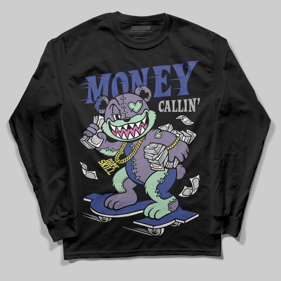 Jordan 1 Retro Low OG Zion Williamson Voodoo Alternate DopeSkill Long Sleeve T-Shirt Money Callin' Graphic Streetwear - Black