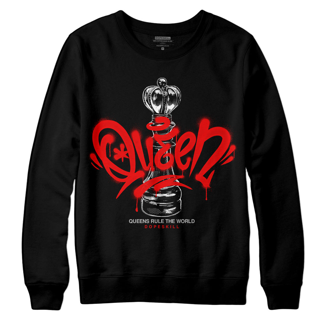 Jordan 12 “Cherry” DopeSkill Sweatshirt Queen Chess Graphic Streetwear - Black