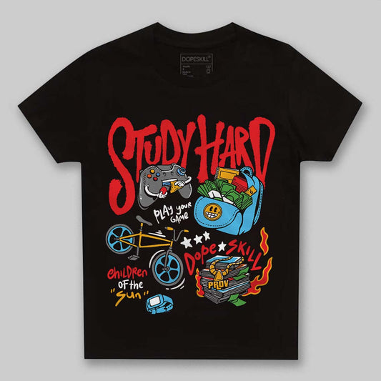 Red Sneakers DopeSkill Toddler Kids T-shirt Study Hard Graphic Streetwear - black