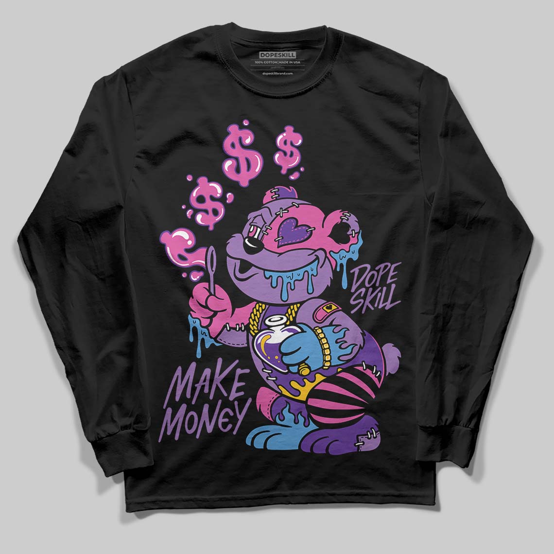 PURPLE Sneakers DopeSkill Long Sleeve T-Shirt Make Money Graphic Streetwear - Black
