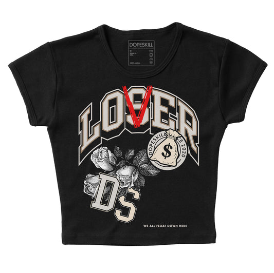 Jordan 5 SE “Sail” DopeSkill Women's Crop Top Loser Lover Graphic Streetwear - Black