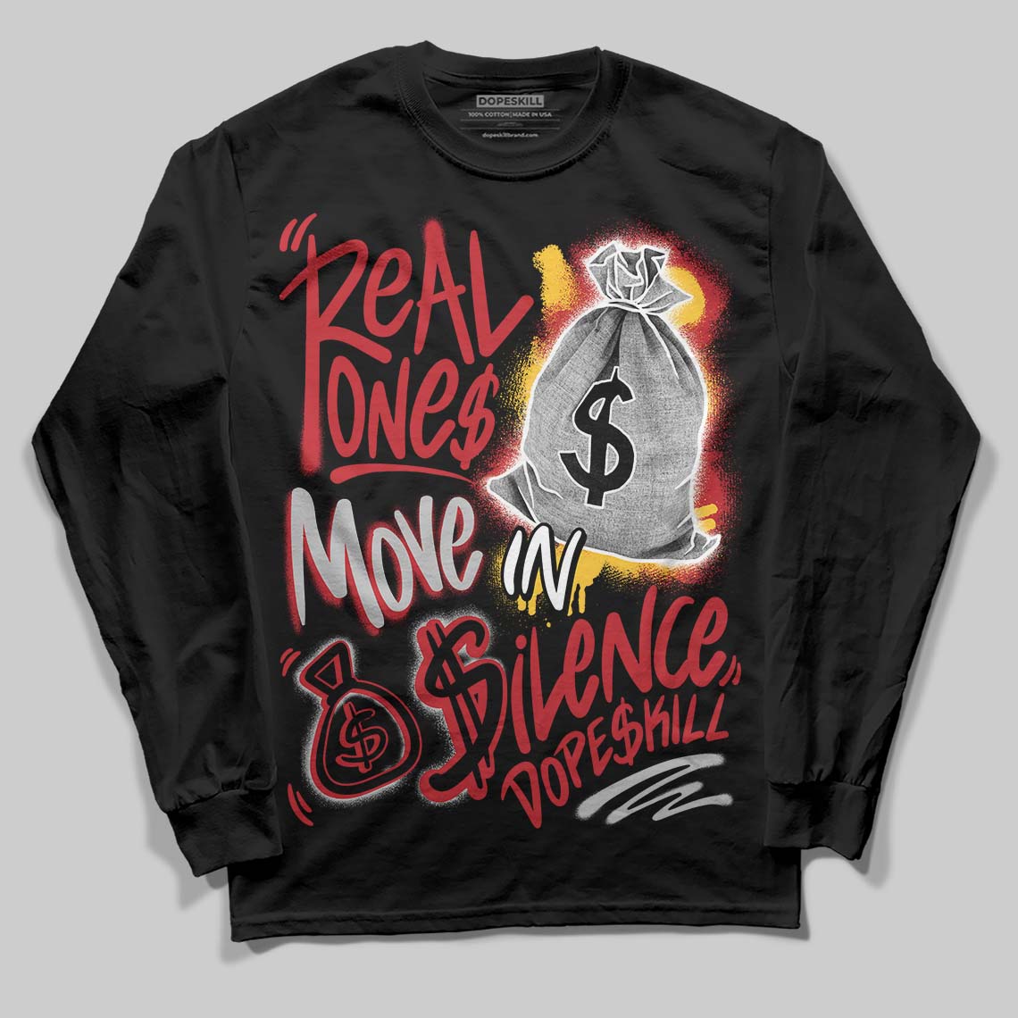 Jordan 14 Retro Ferrari (2025) DopeSkill Long Sleeve T-Shirt Real Ones Move In Silence Graphic Streetwear - Black