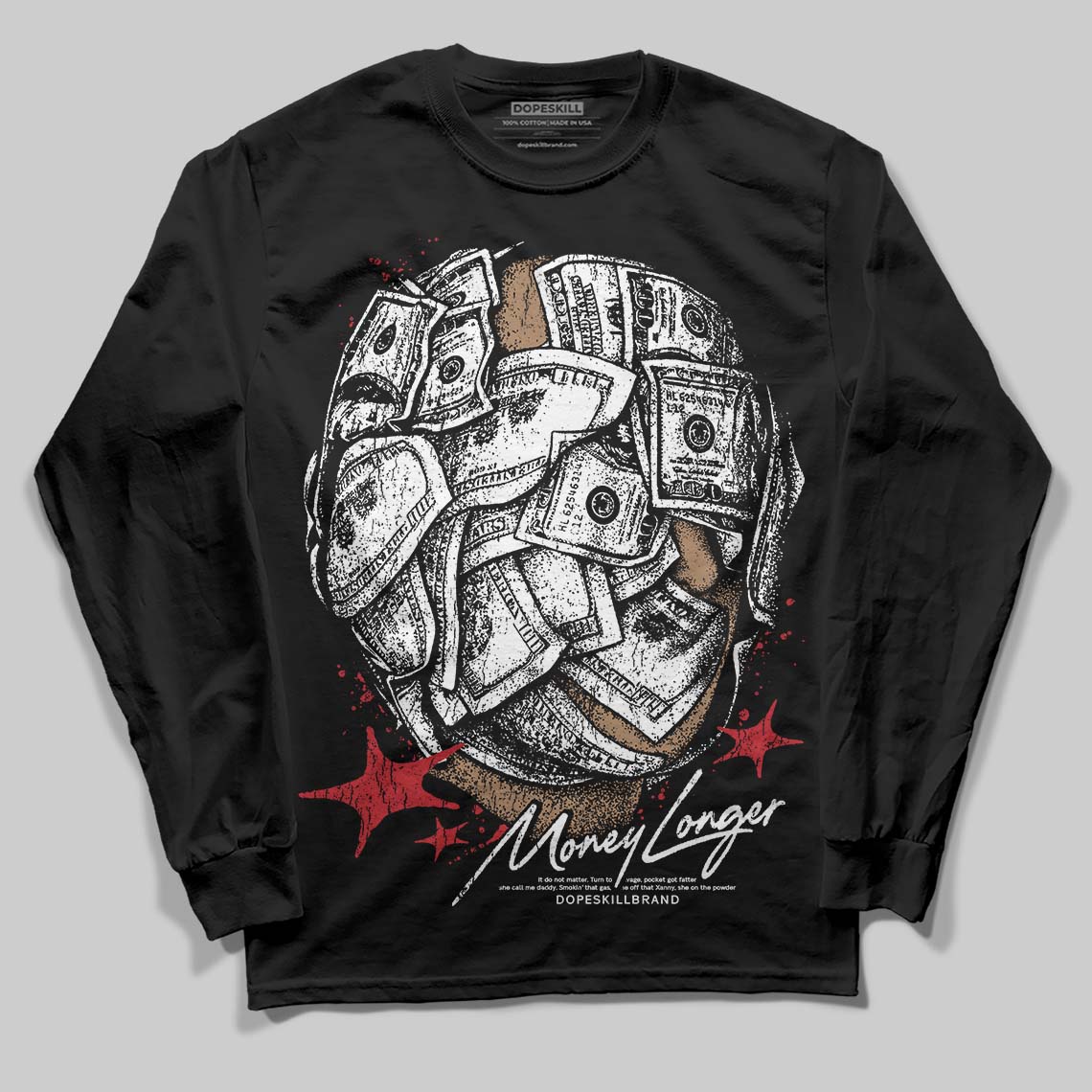 Jordan 11 Retro Low Bred (2025) DopeSkill Long Sleeve T-Shirt Money Longer Graphic Streetwear - black