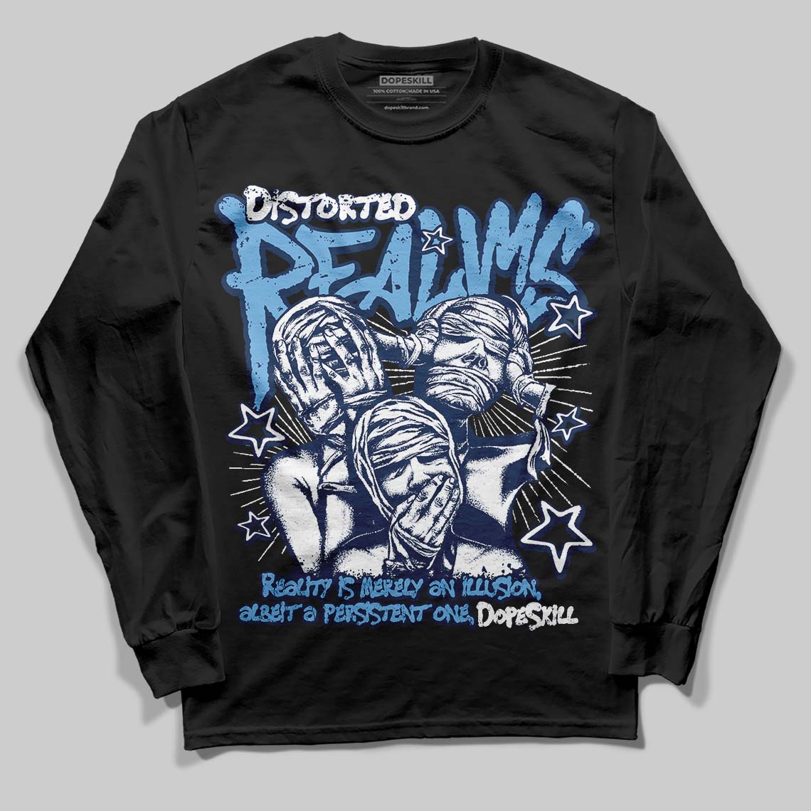 Jordan 4 SB “Summit White/Navy” DopeSkill Long Sleeve T-Shirt Distorted Realms Graphic Streetwear - Black