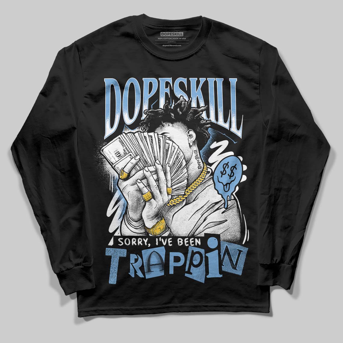 Jordan 12 Retro 'Melo' DopeSkill Long Sleeve T-Shirt Sorry I've Been Trappin Graphic Streetwear - Black